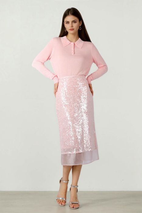 Sequin Organza Midi Skirt
