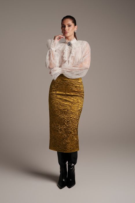 Quilted Satin Midi Skirt