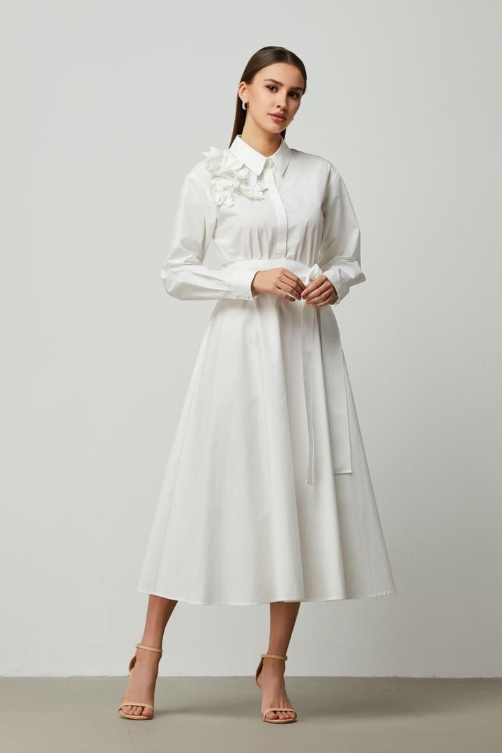 Flower applique shirt dress