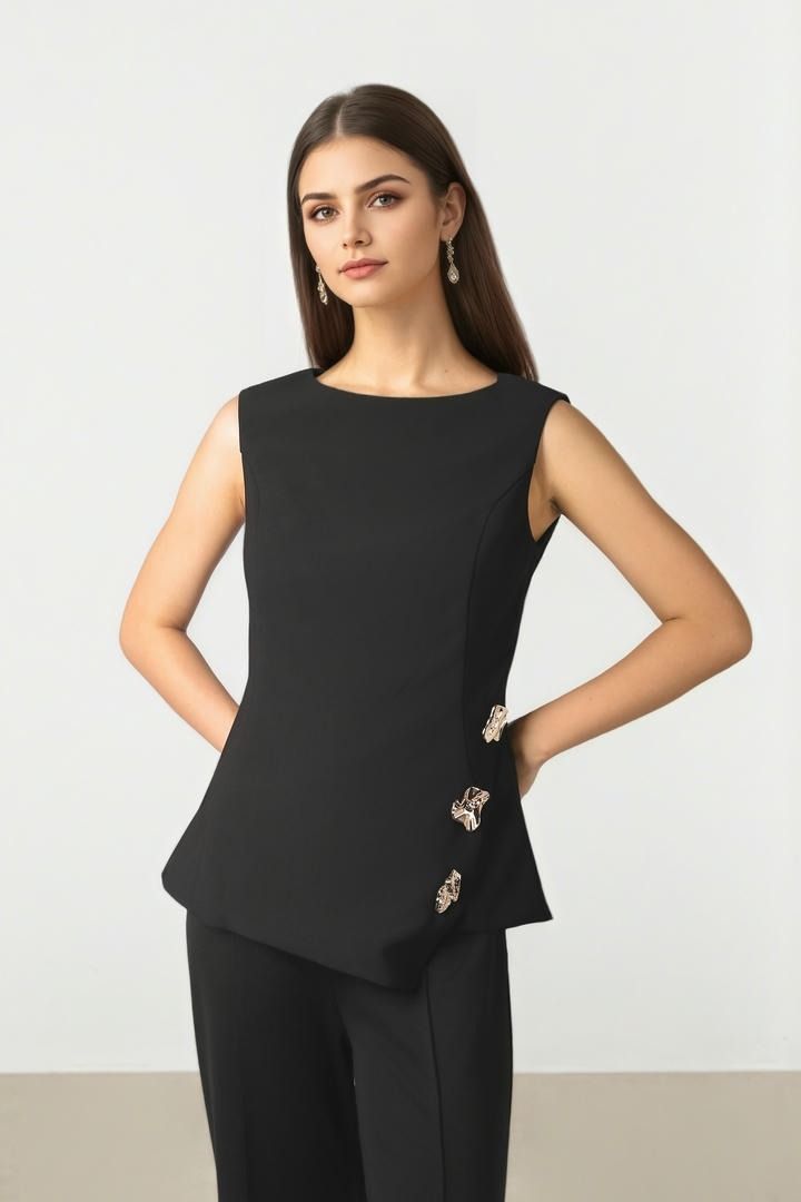 Black Top With Gold Statement Detail