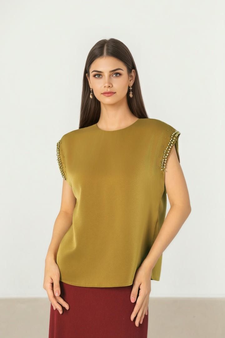 Olive Satin Top
