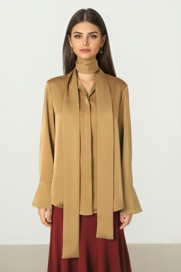 Satin Blouse Withِ Elegant Collar