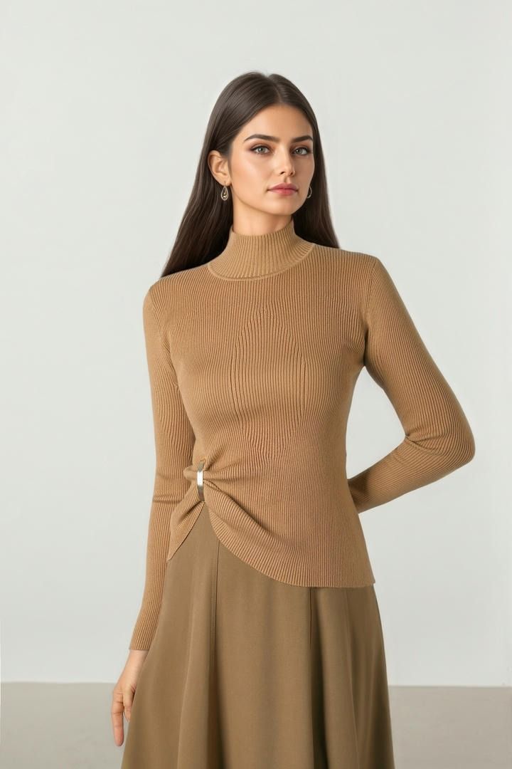 Tan Rib Knit Pullover