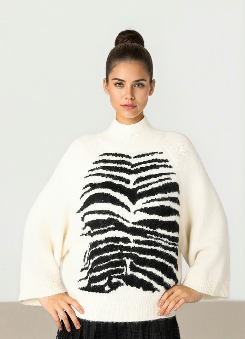 Zebra Print Knitted Pullover