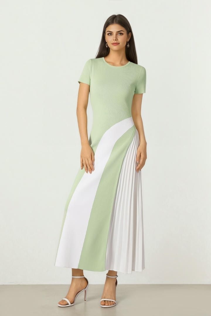 Green & White Knit Dress