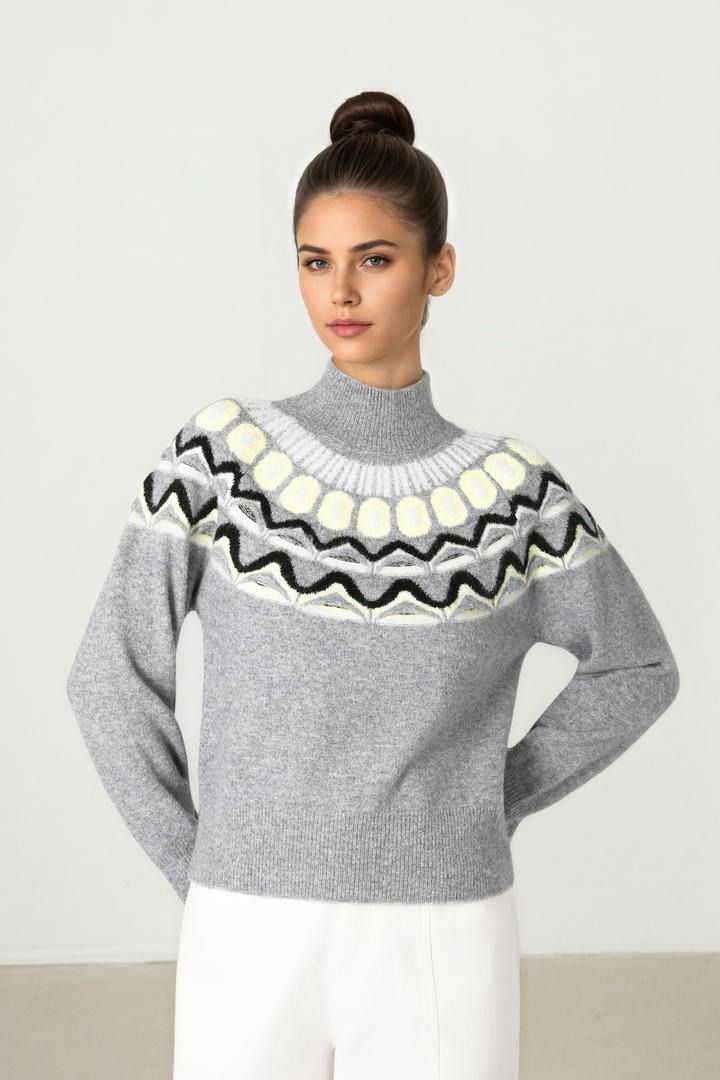 Grey Mixed Knit Pullover