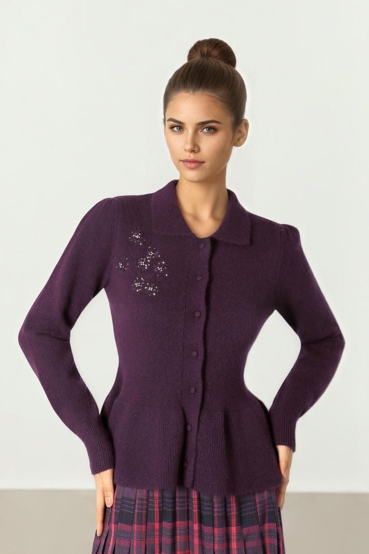 Dark Purple Button Knit
