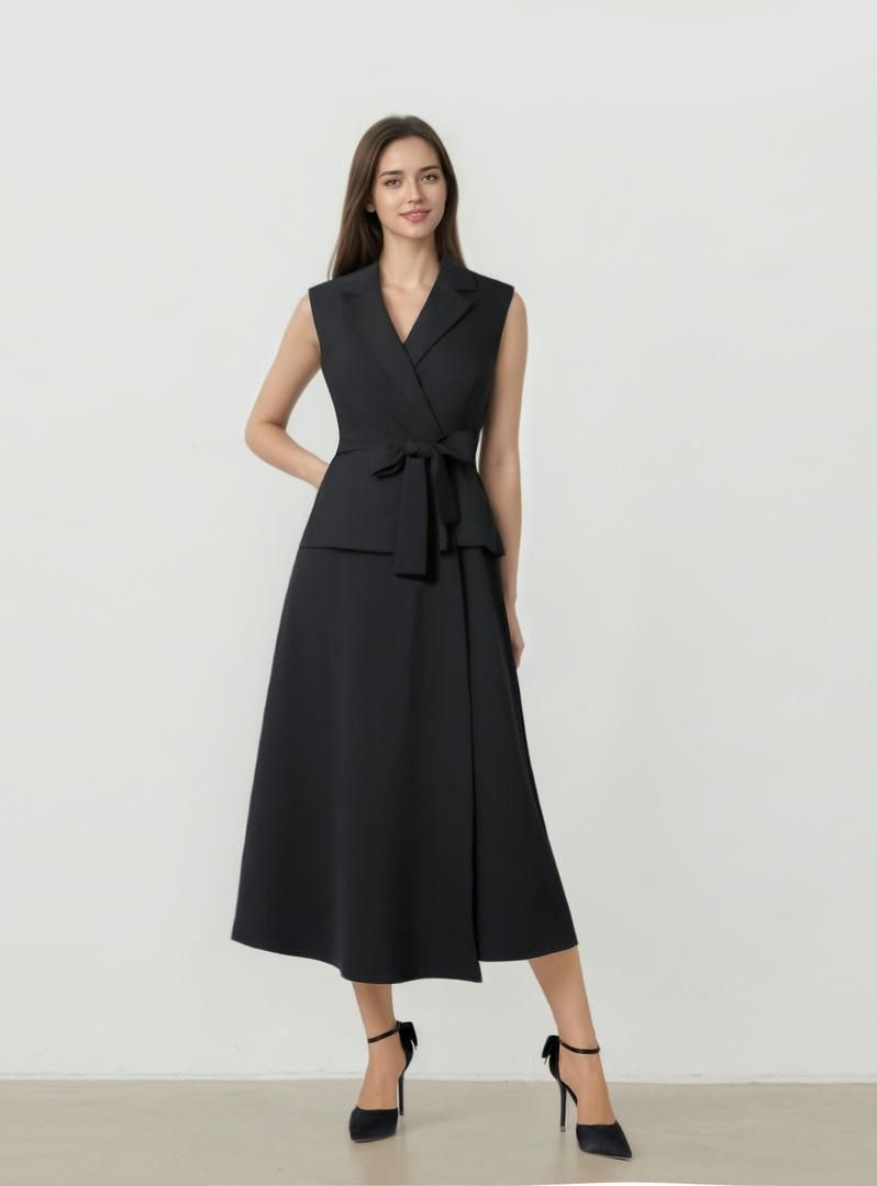 Sleeveless Wrap Crepe Dress