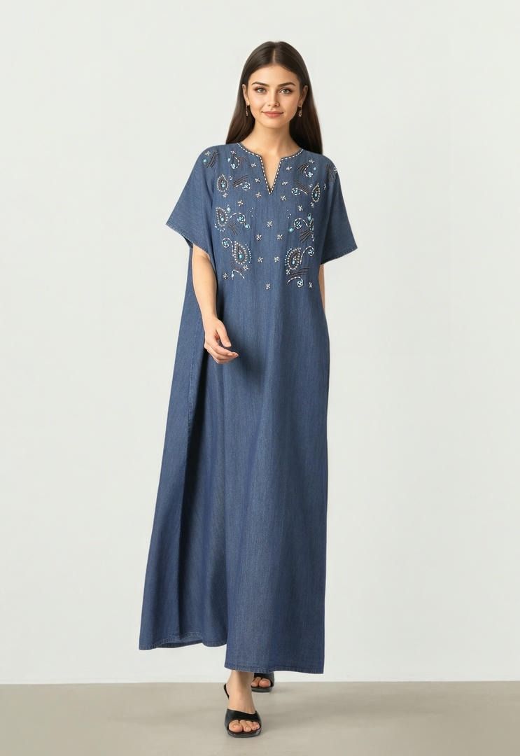 Beaded Denim Kaftan