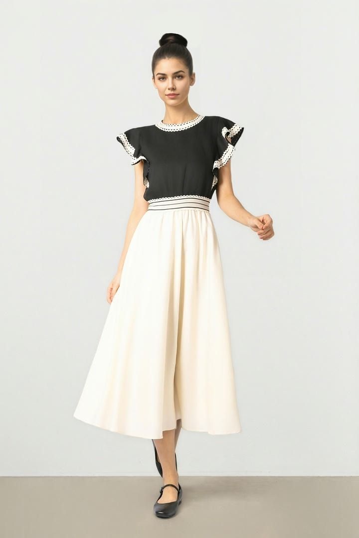 Contrast Linen Midi Dress
