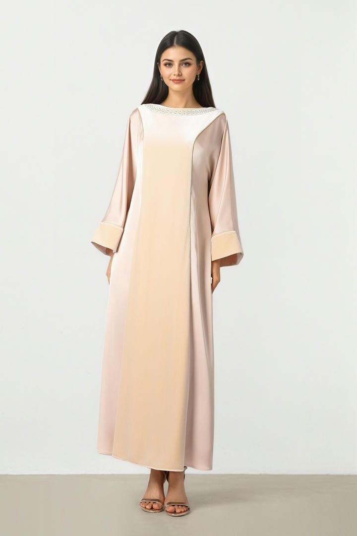 Embroidered Beige Kaftan