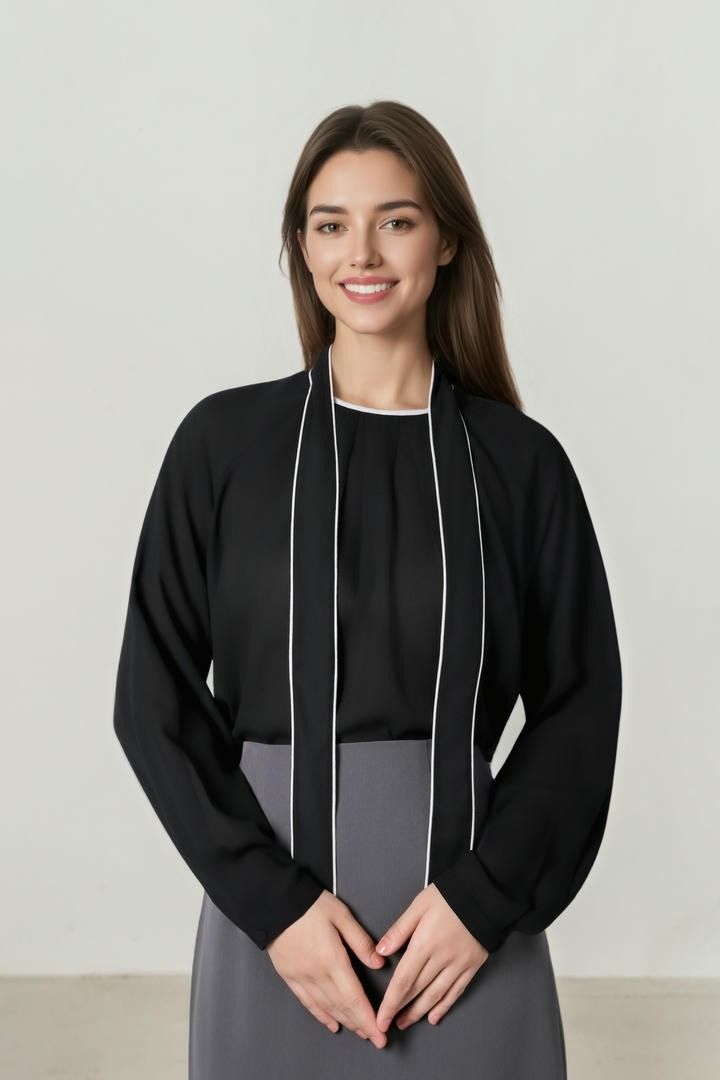 Contrast Tie-Neck Crepe Top