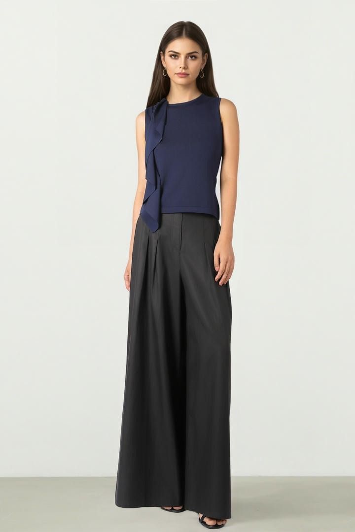Crepe Wide-Leg Pants With Belt