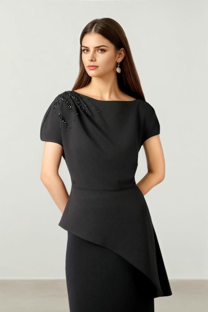 Asymmetric Black Jersey Top
