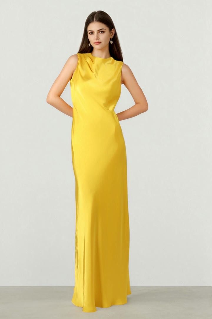 Elegant Satin Dress with Boat Neck