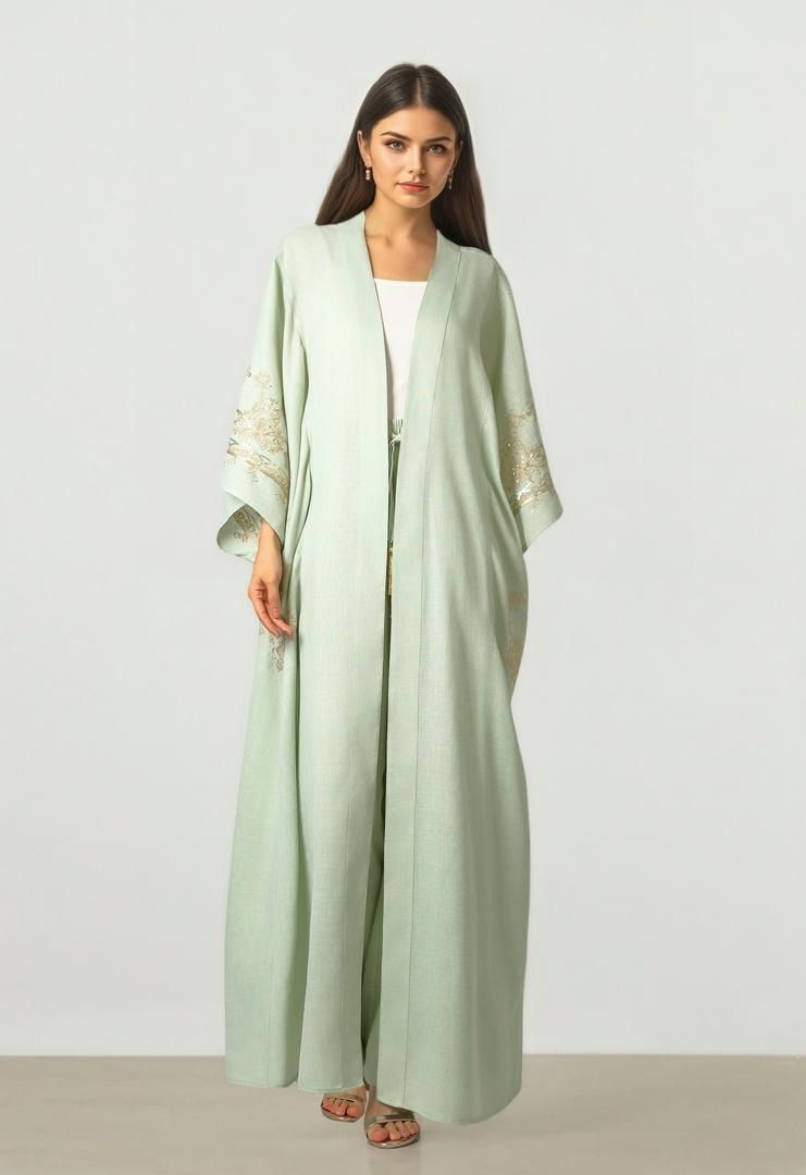 Embroidered Linen Abaya