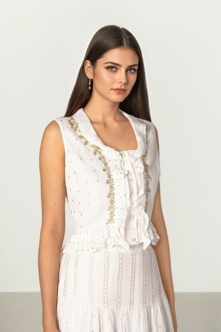 Jacquard Ruffle Blouse