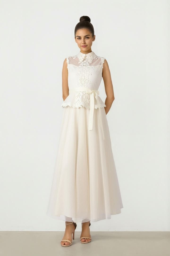 Lace Mesh Midi Dress