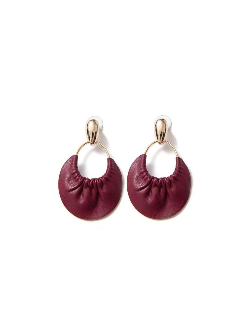 Burgundy Leather Hoop Earrings