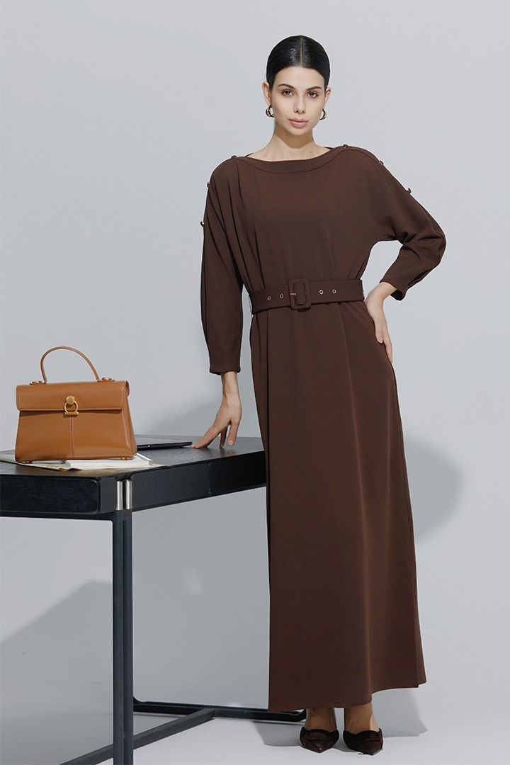 Long Sleeve Belted Jersey Dress
