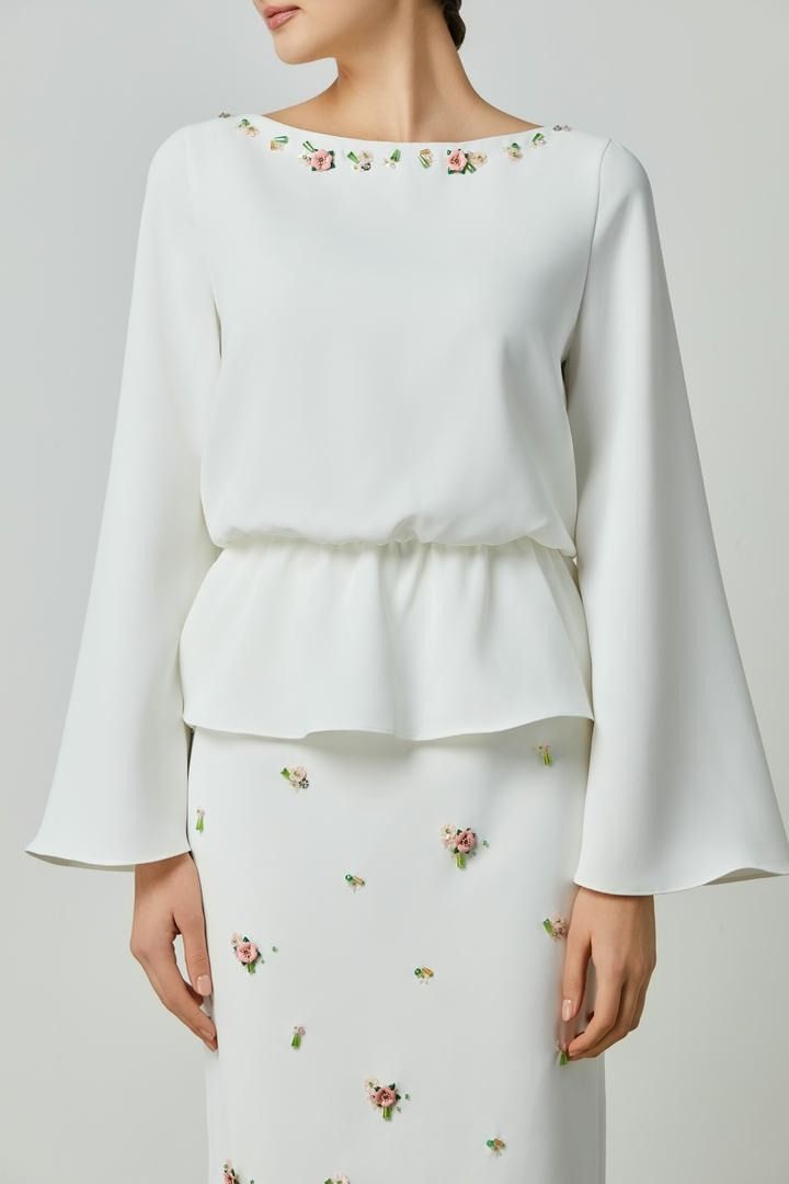 Embellished neckline blouse