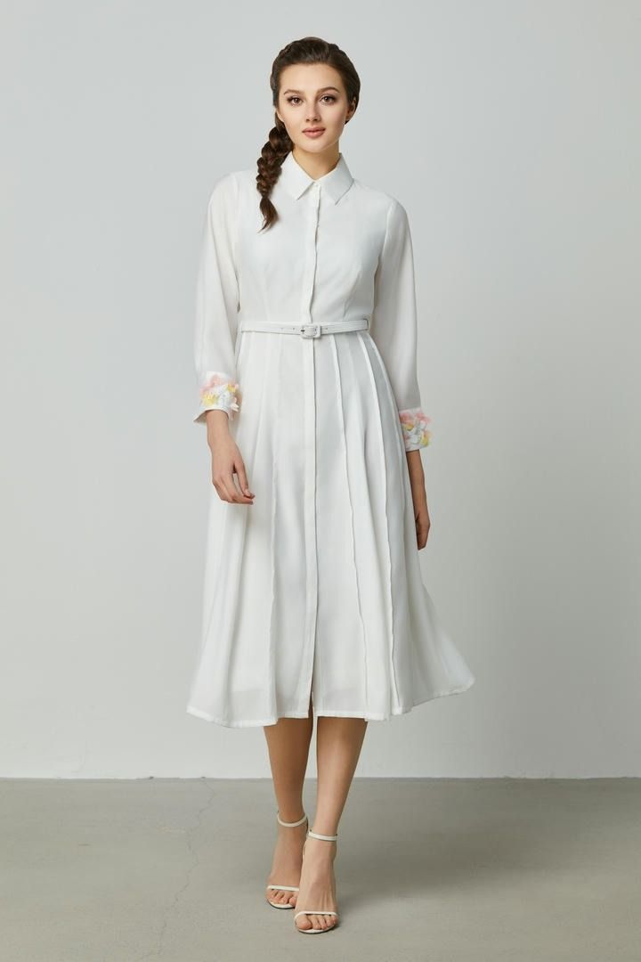 Floral Cuff Belted Midi Dress