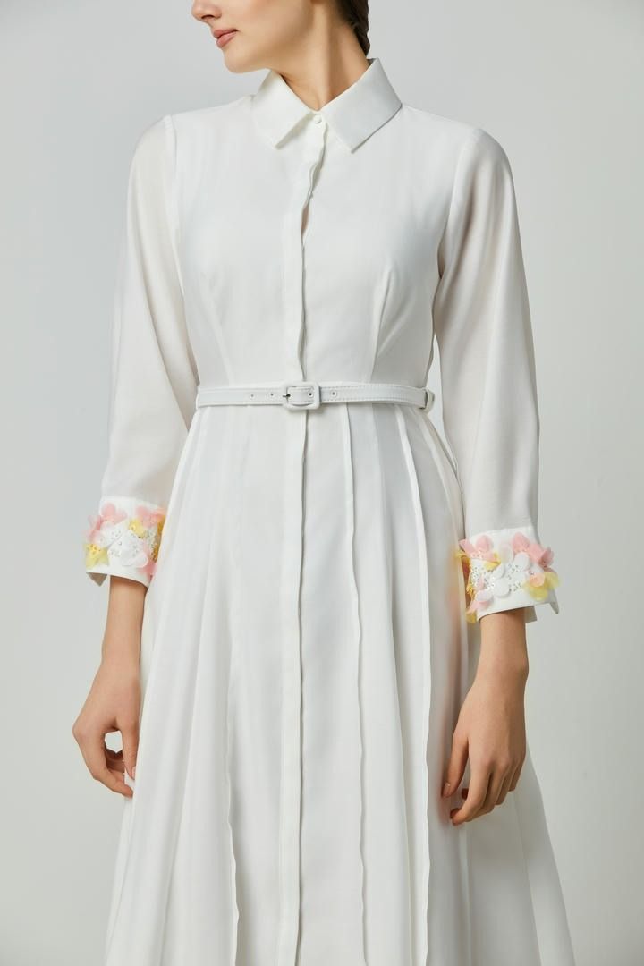 Floral Cuff Belted Midi Dress