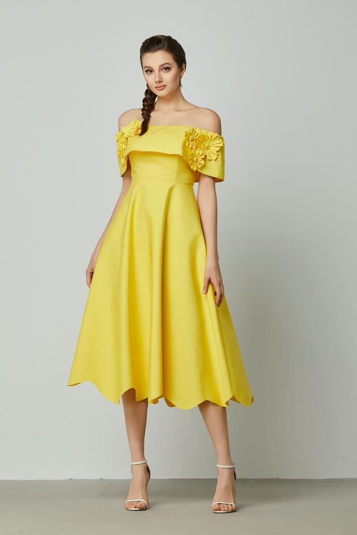 Lemon Blossom Off-Shoulder Dress