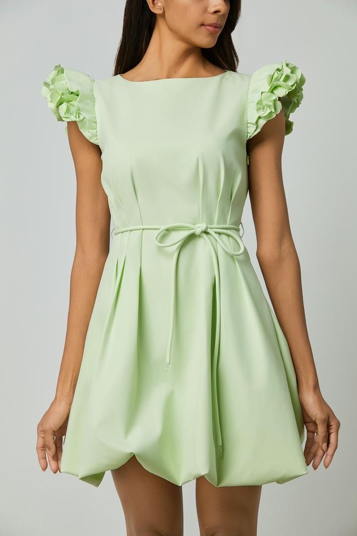 Green flower applique dress