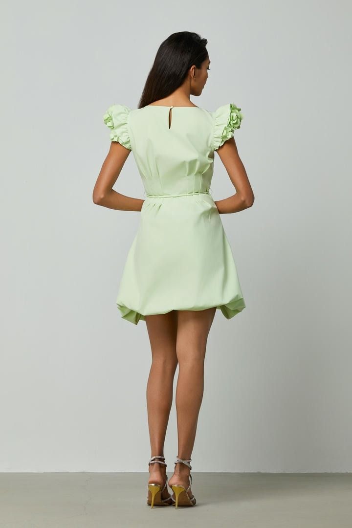 Green flower applique dress