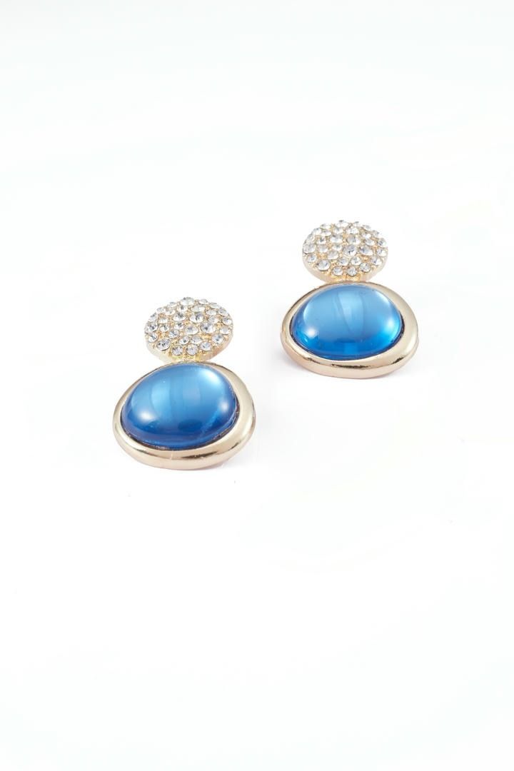 أقراط ذهبية وزرقاء بتصميم مزدوج