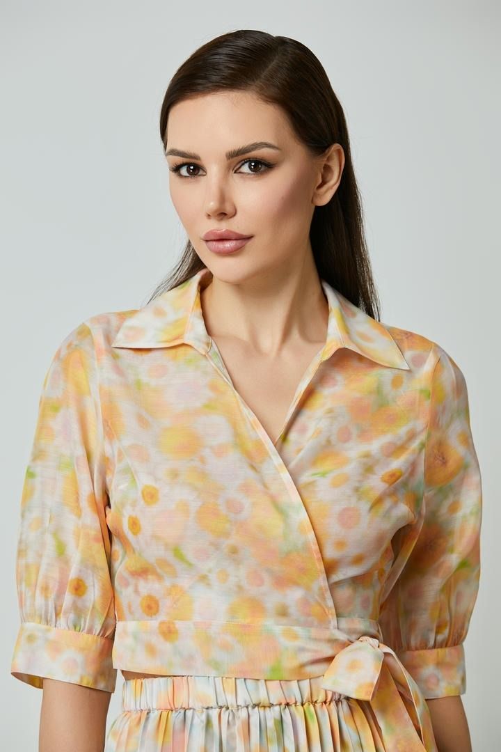 Chic Wrap Printed Blouse