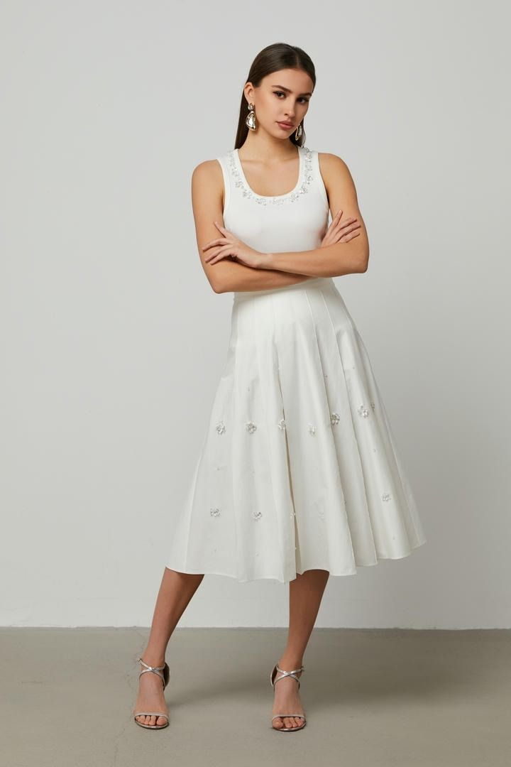 Beads embellishment A-line skirt