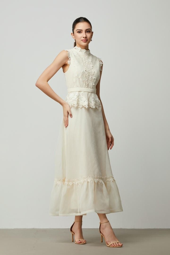 lace appliqué peplum dress
