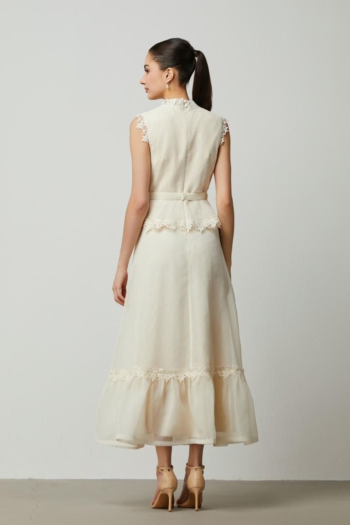 lace appliqué peplum dress