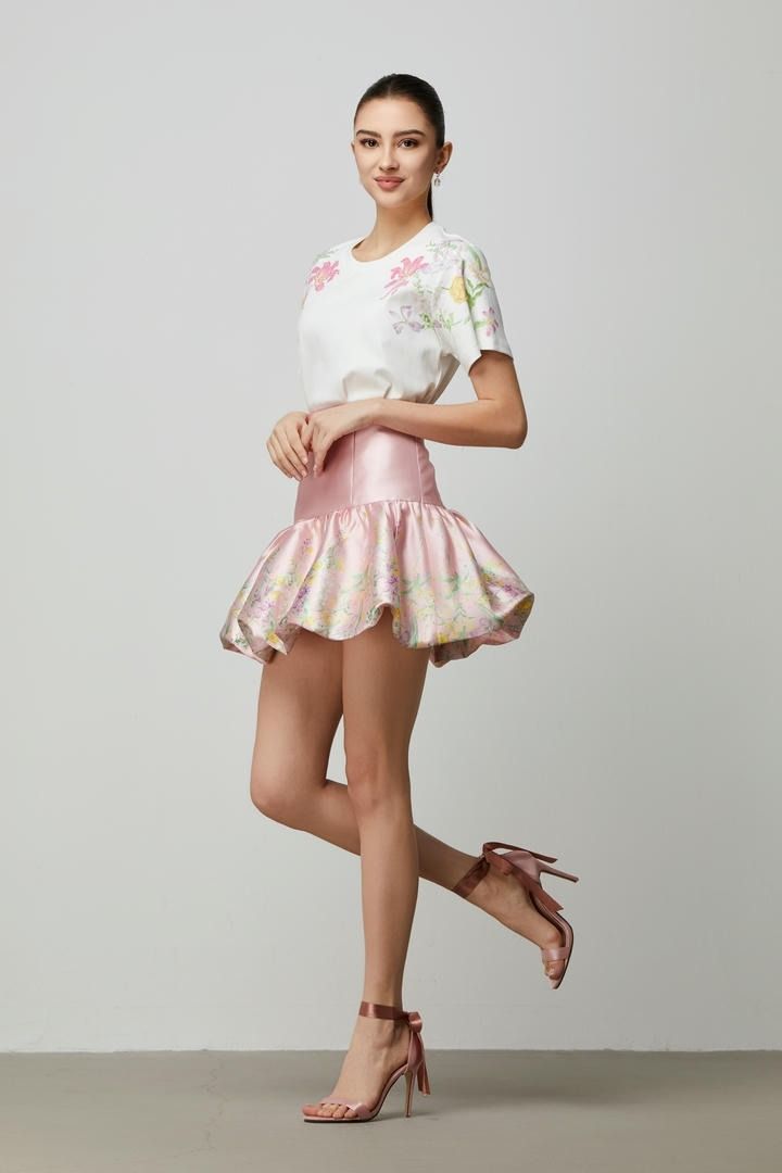 puffed hem mini skirt