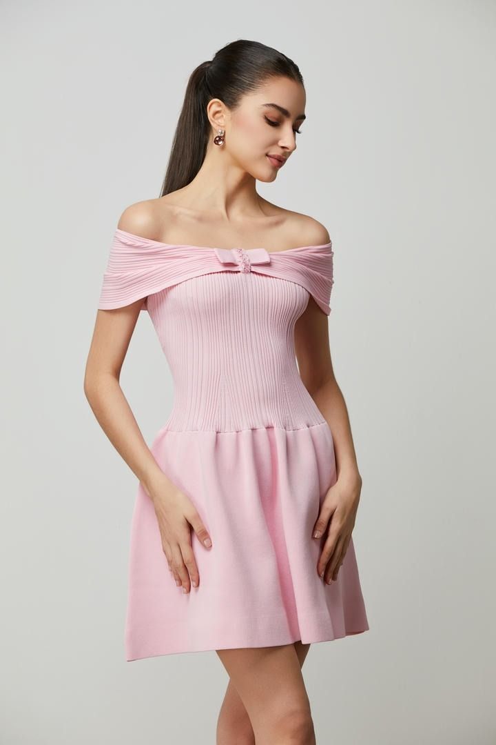 Pink Bow Detail Knitted Dress