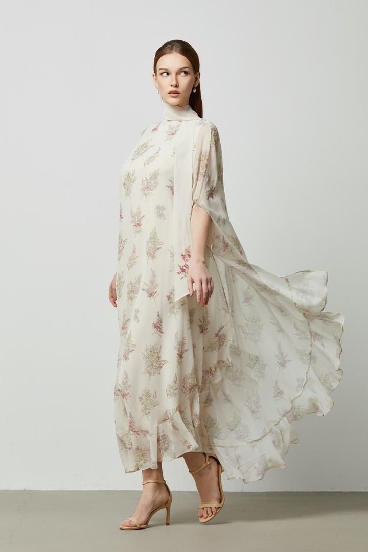 Beaded Scarf Printed Kaftan
