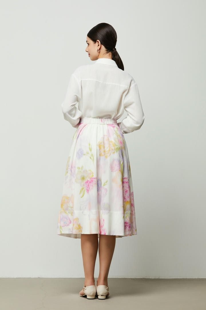 Floral Cotton Linen Midi Skirt