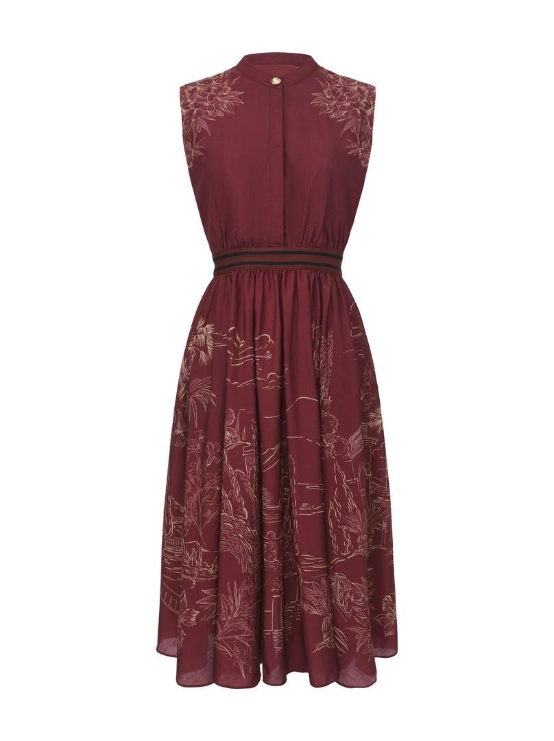 Burgundy Poplin Midi