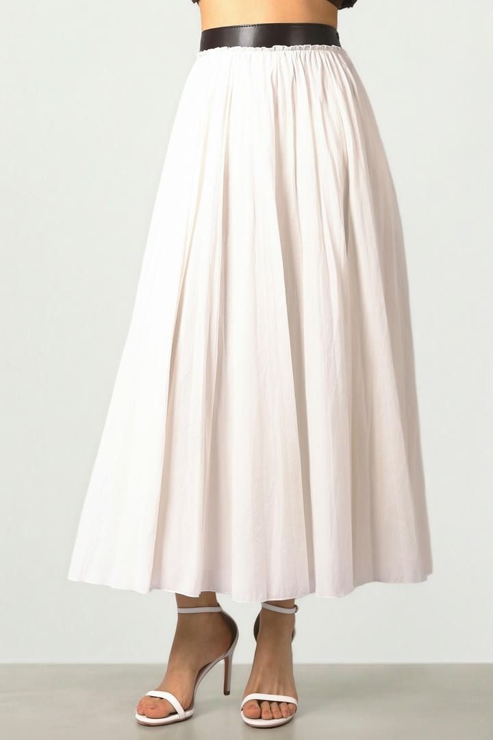 White Skirt with Leather Waistband