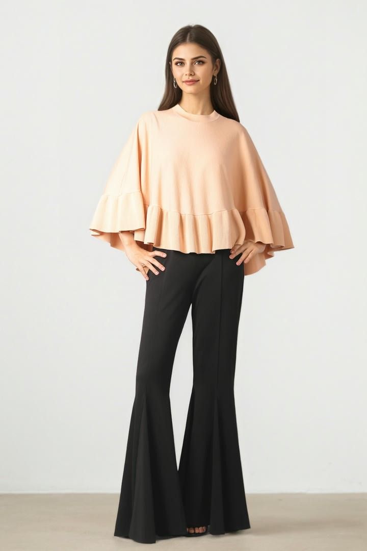 Ruffled Elegance Knit Cape