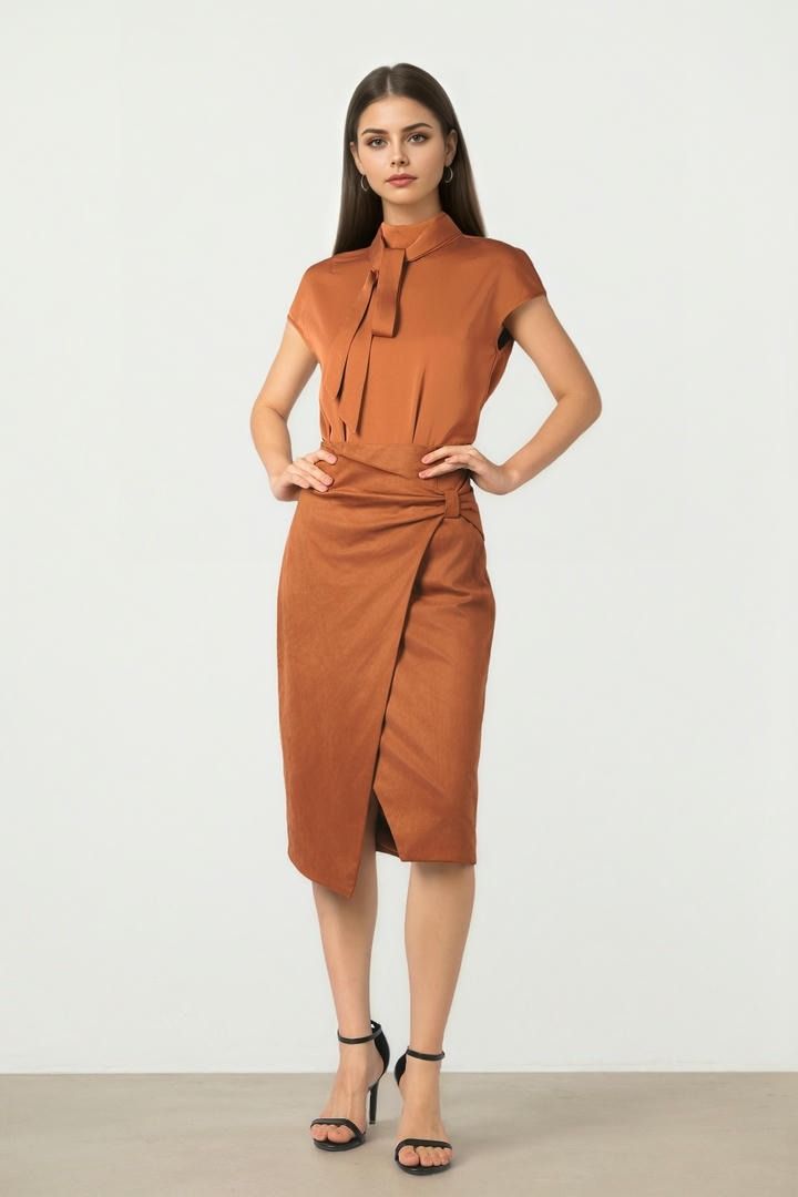 Satin Tie-Neck Blouse
