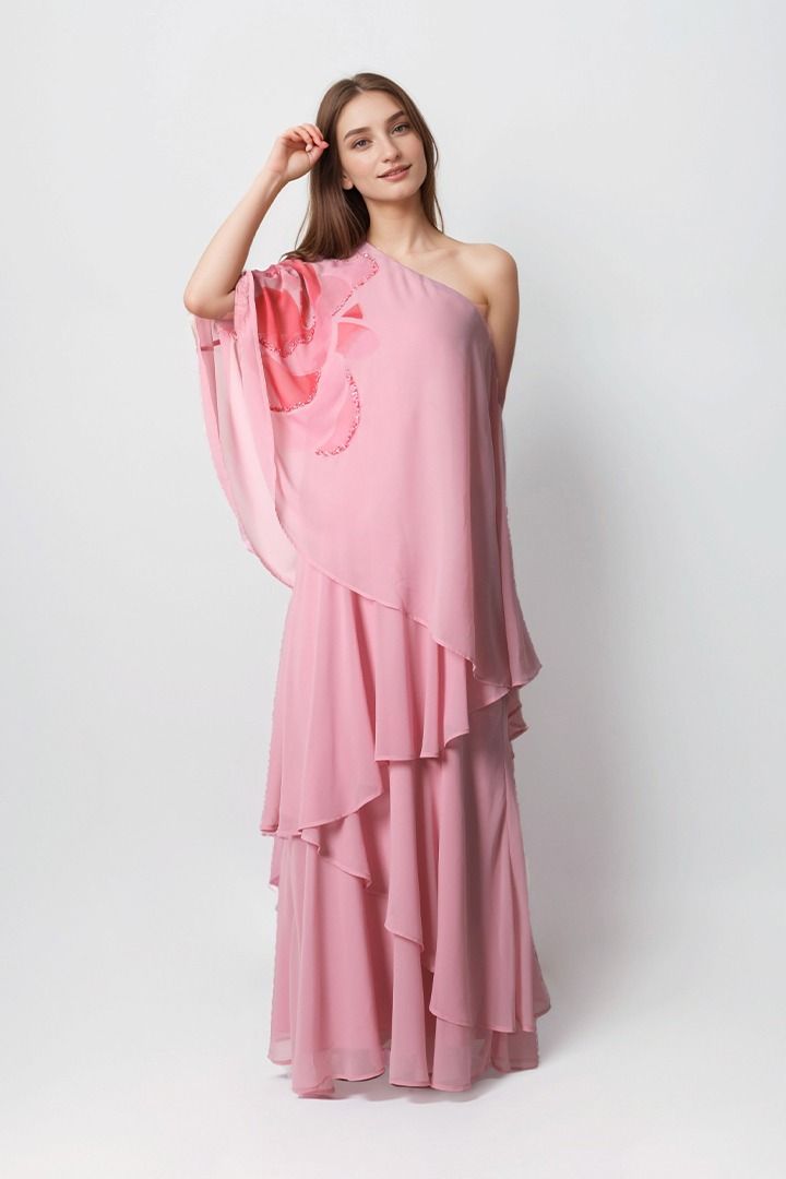 Radiant Layers One-Shoulder Gown