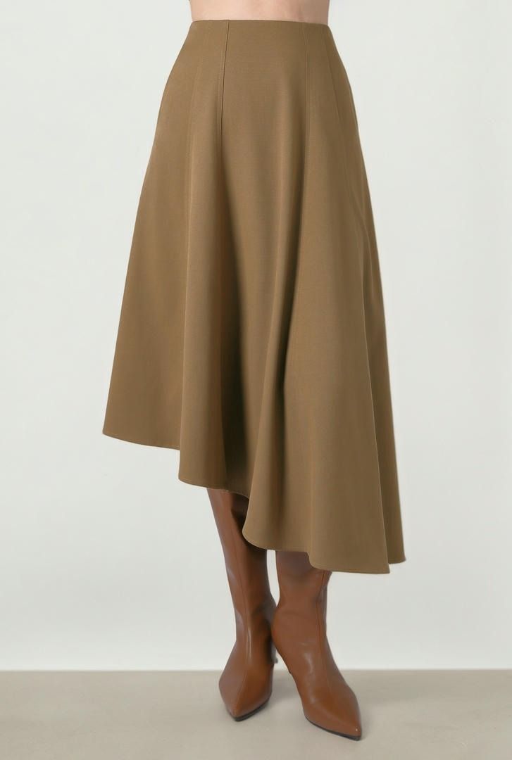 Tan Wool-Look Midi Skirt