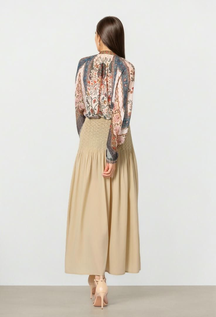 Beige Smocked Skirt
