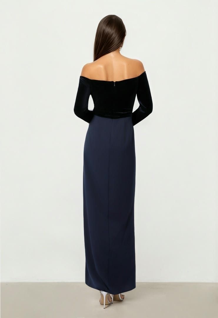 Navy Velvet Chiffon Dress