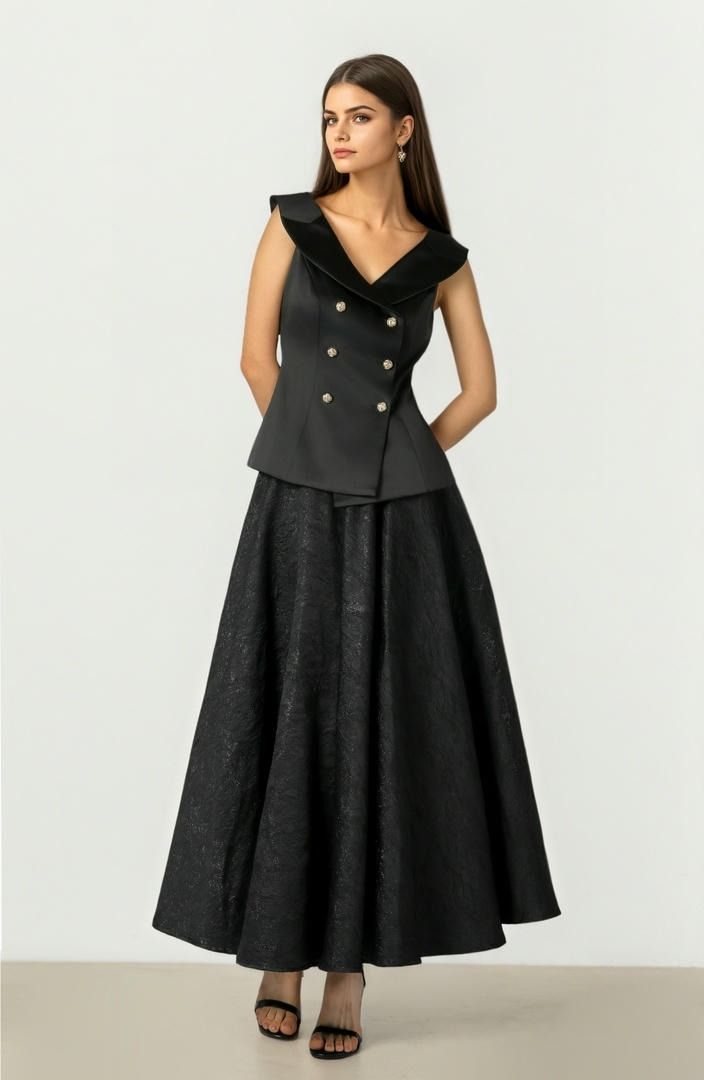 Black Crepe Button Top