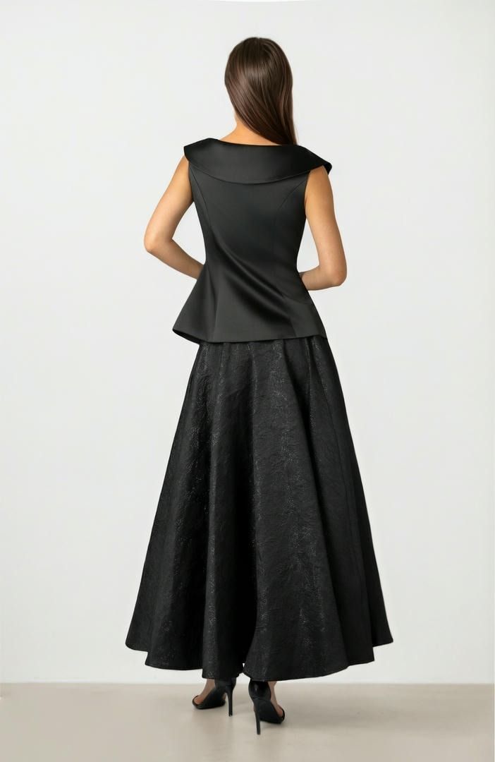 Black Crepe Button Top