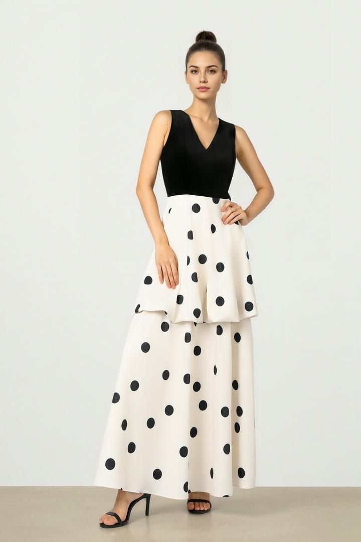 Velvet & Satin Polkadot Dress